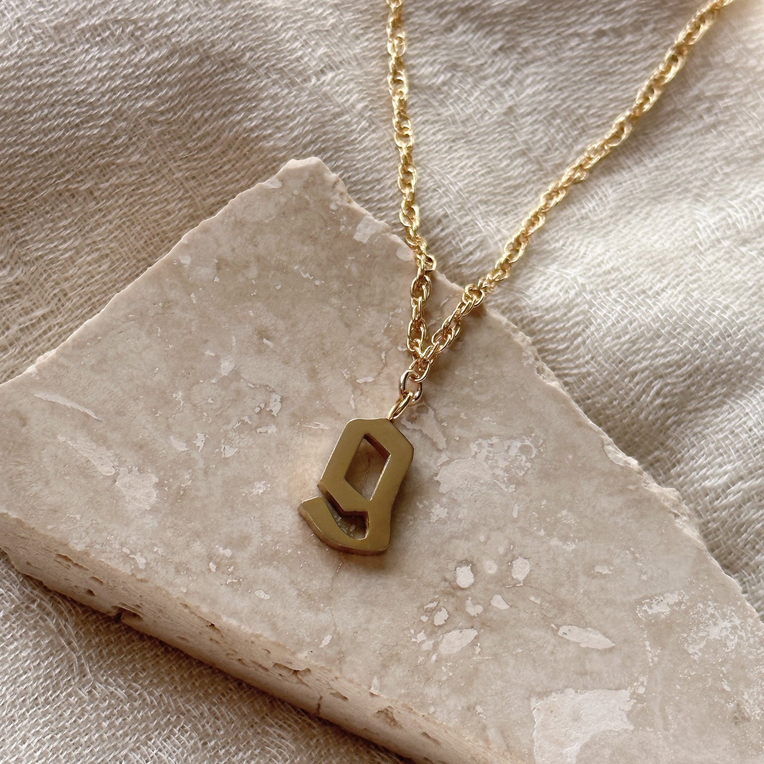 LucyKitty Gold Filled Gothic Letter Charm on a Rope Chain Bracelet
