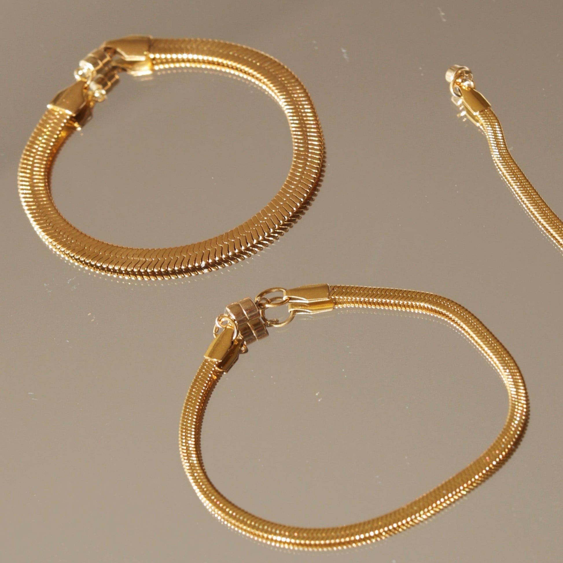 LucyKitty Gold Filled Mira Fine and Wide Herringbone Bracelets