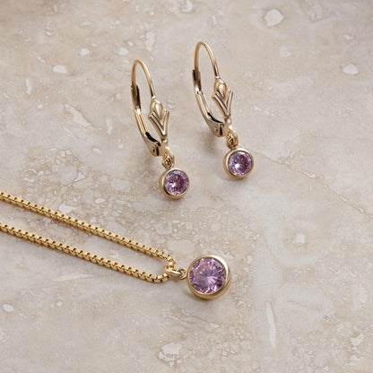 LucyKitty Gold Filled Iris Birthstone Earrings and Necklace Set in October Tourmaline