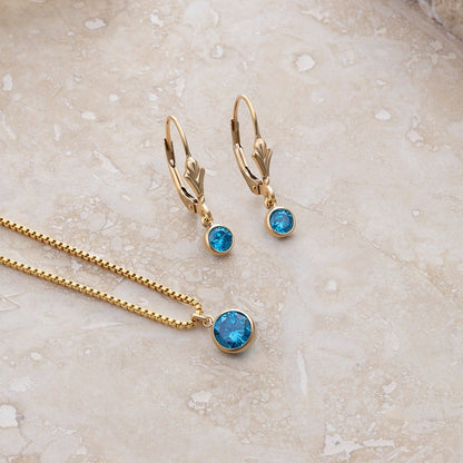 LucyKitty Gold Filled Iris Birthstone Earrings and Necklace Set in September Sapphire