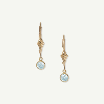 LucyKitty Gold Filled Flora Birthstone Leverback Earrings March Aquamarine