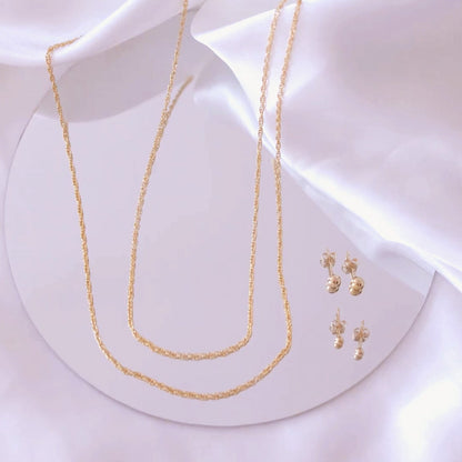 LucyKitty Gold Filled Rope Chain Gold Ball Studs