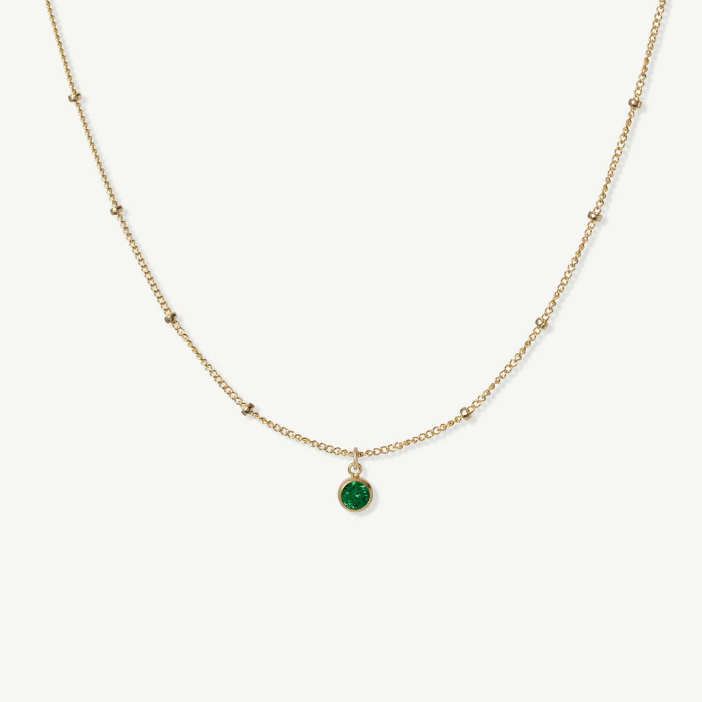 LucyKitty Gold Filled Saturna Birthstone Necklace in May Emerald