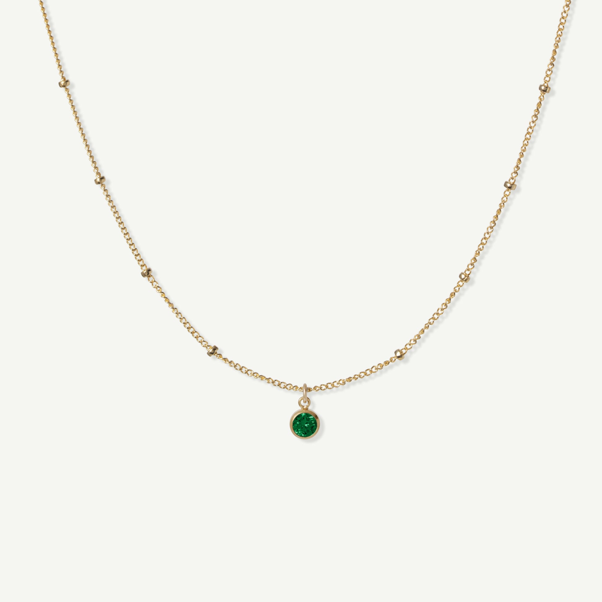 LucyKitty Gold Filled Saturna Birthstone Necklace in May Emerald