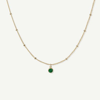 LucyKitty Gold Filled Saturna Birthstone Necklace in May Emerald