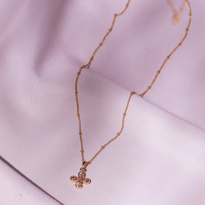 LucyKitty Gold Filled Diamond Clover Pendant Necklace