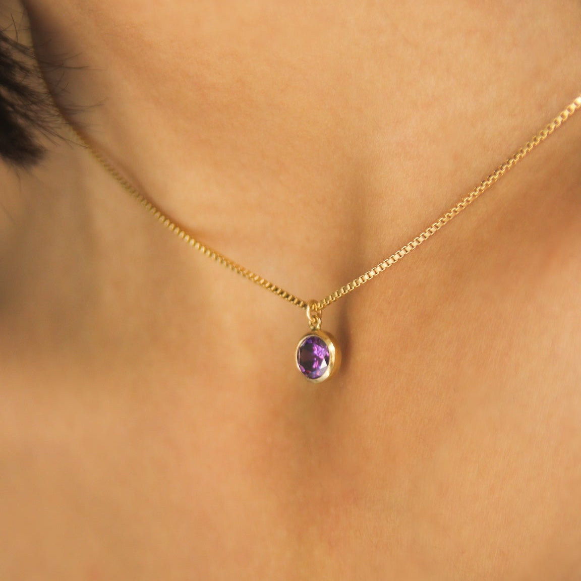 LucyKitty Gold Filled Iris Birthstone Necklace in February Amethyst