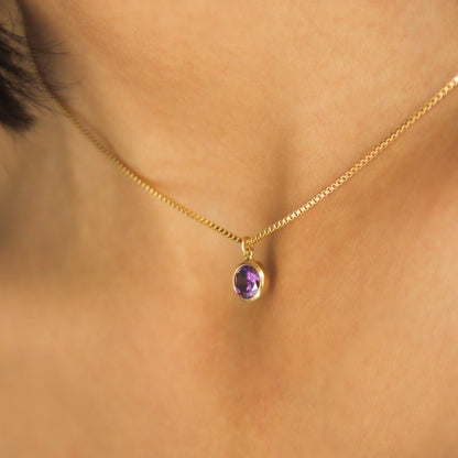 LucyKitty Gold Filled Iris Birthstone Necklace in February Amethyst
