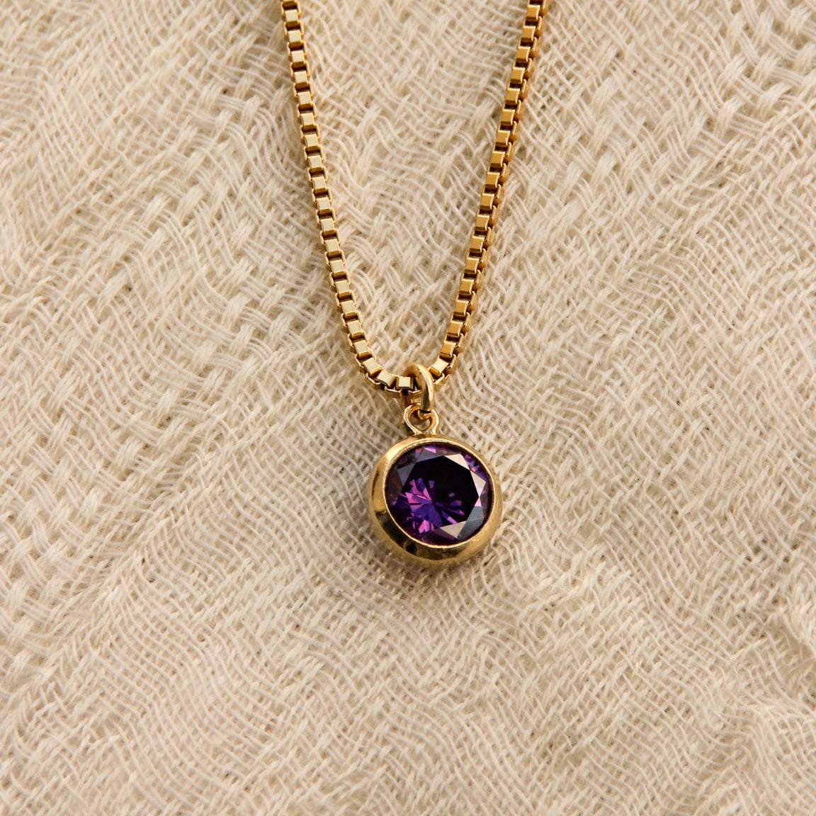 LucyKitty Gold Filled Iris Birthstone Necklace in February Amethyst