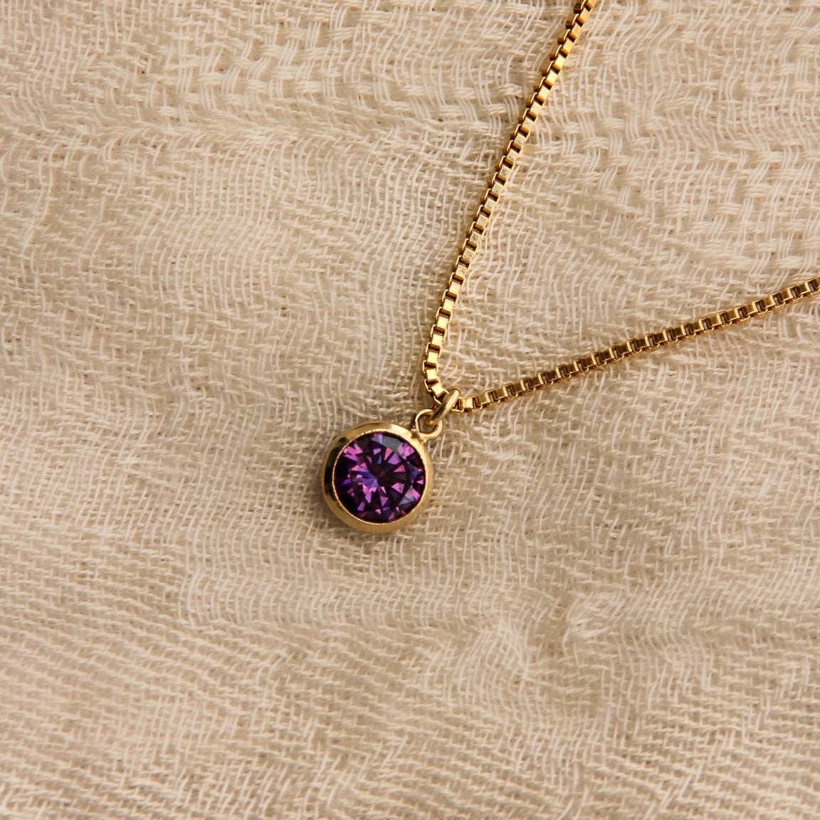 LucyKitty Gold Filled Iris Birthstone Necklace in February Amethyst
