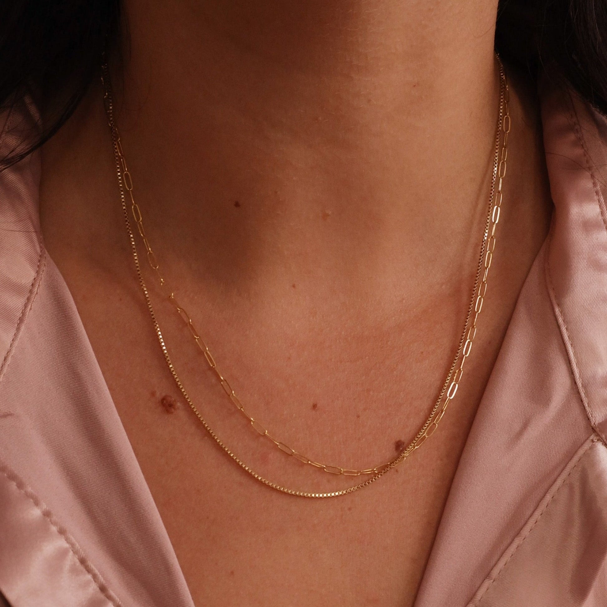 LucyKitty Gold Filled Classic Box Chain and Paperclip Chain