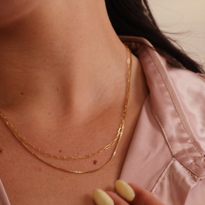 LucyKitty Gold Filled Classic Box Chain and Paperclip Chain