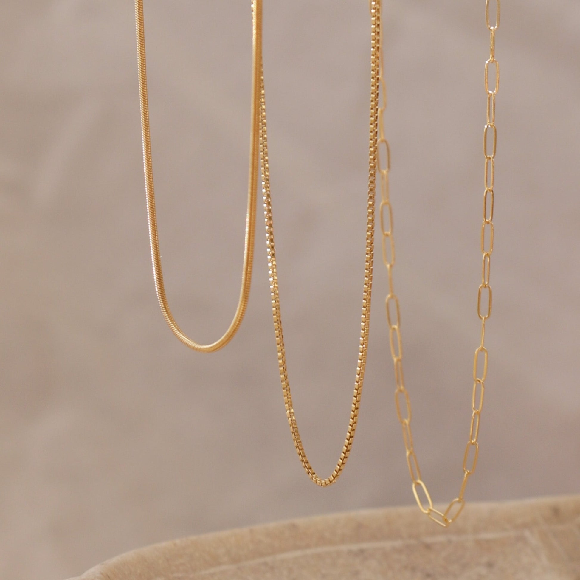 LucyKitty Gold Filled Snake Chain, Box Chain, and Paperclip Chain