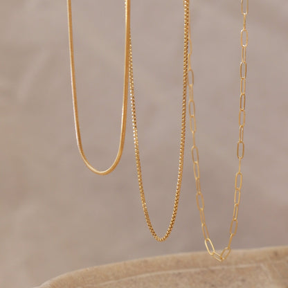 LucyKitty Gold Filled Snake Chain, Box Chain, and Paperclip Chain
