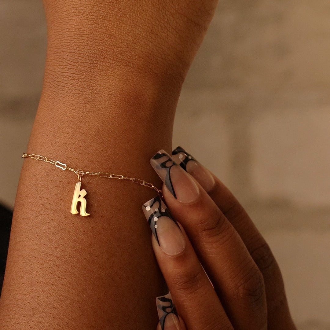 LucyKitty Gold Filled Zia Chain Bracelet and Gothic Letter Charm