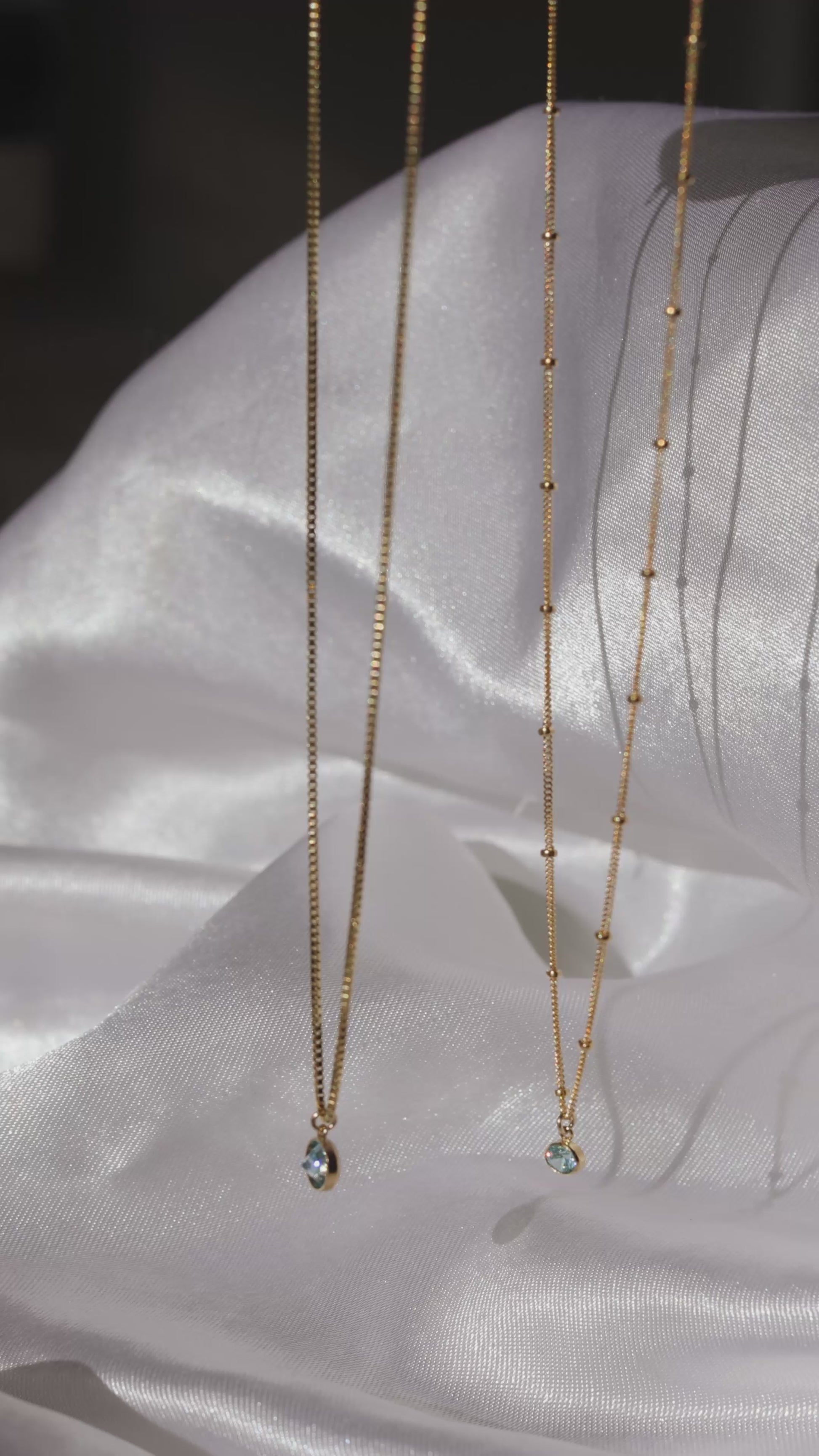 LucyKitty Gold Filled Saturna Birthstone Necklace and Iris Birthstone Necklace in March Aquamarine