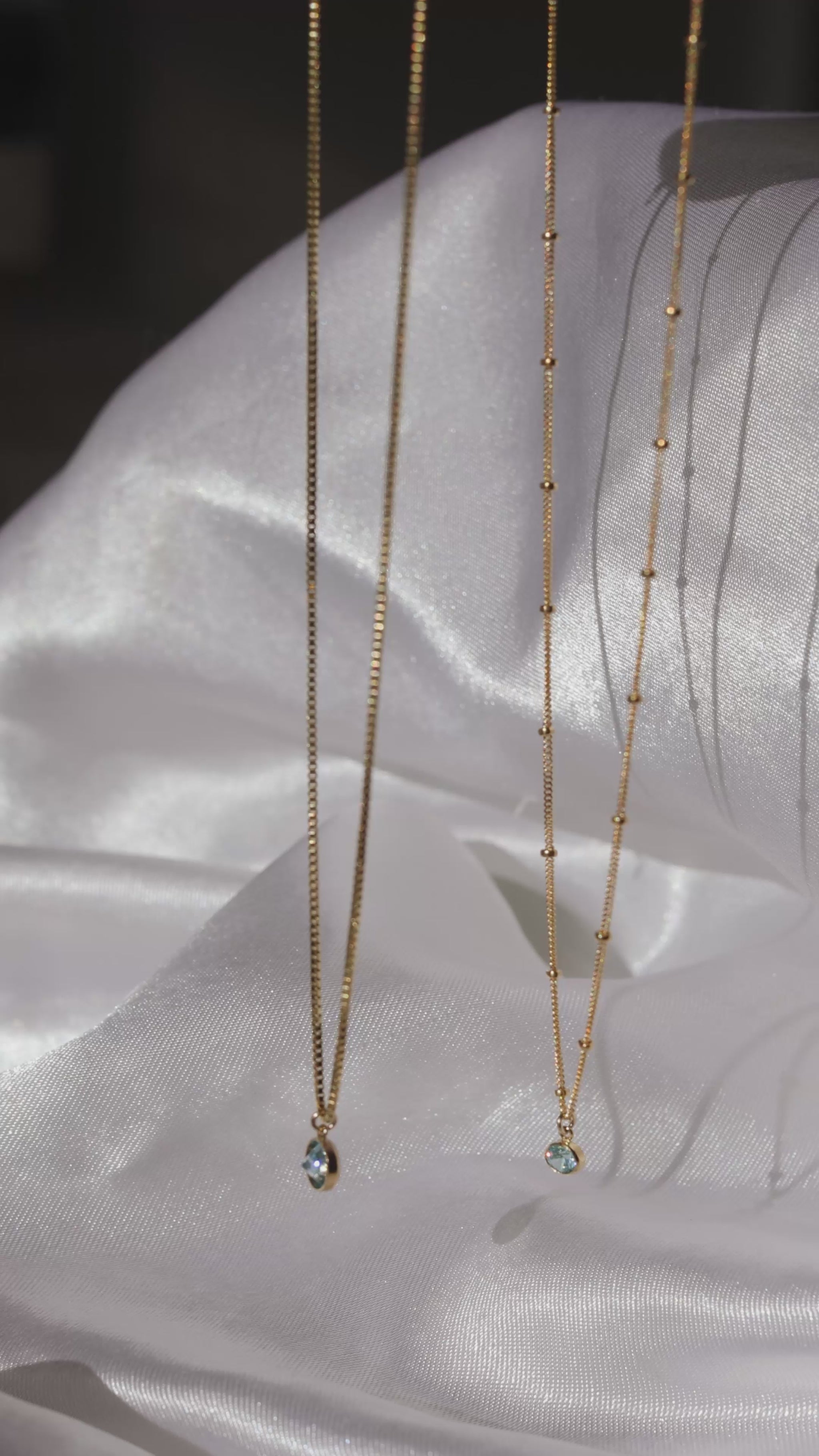 LucyKitty Gold Filled Saturna Birthstone Necklace and Iris Birthstone Necklace in March Aquamarine