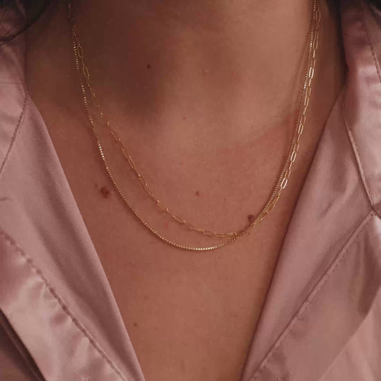 LucyKitty Gold Filled Classic Box Chain and Paperclip Chain
