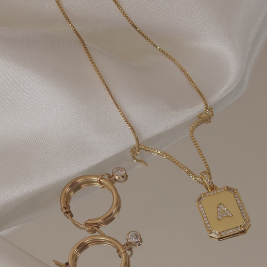 LucyKitty Gold Filled Removable Charms Lily Hoop Earrings and Carta Letter Pendant with Classic Box Chain