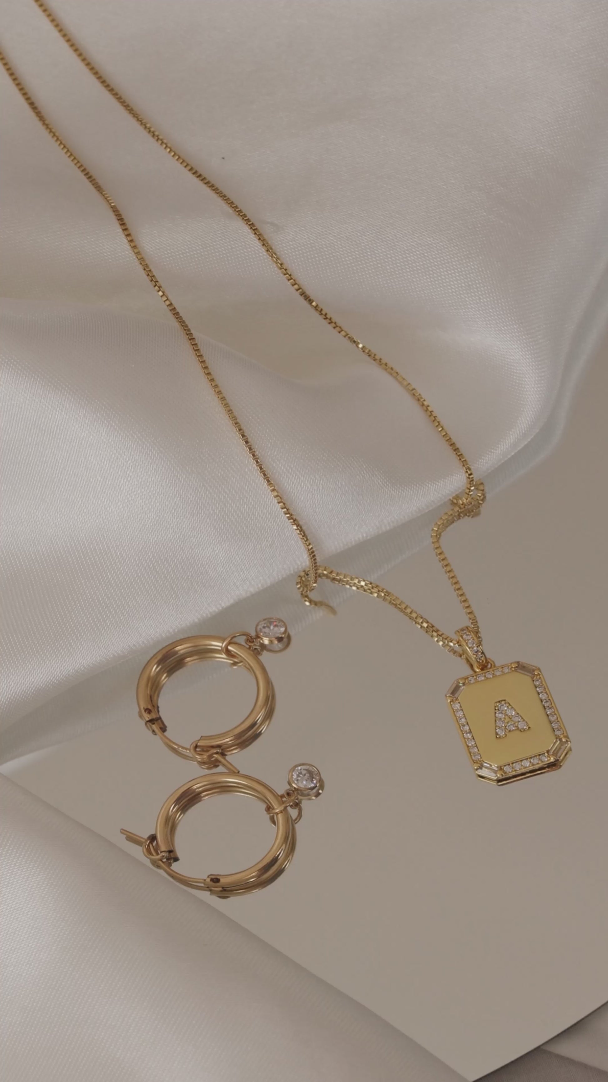 LucyKitty Gold Filled Removable Charms Lily Hoop Earrings and Carta Letter Pendant with Classic Box Chain