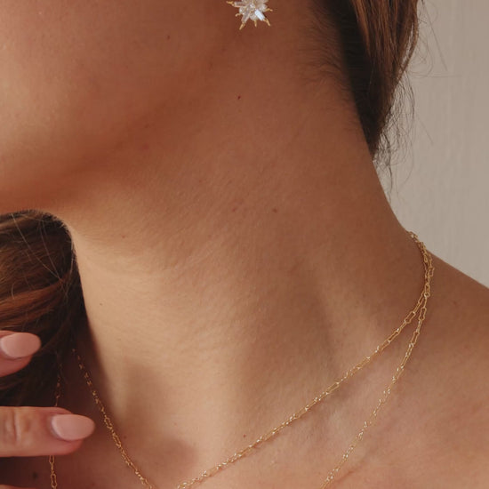 LucyKitty Gold Filled Flykra Necklace, Zia Chain, Flykra Flora Earrings, and Gold Ball Studs